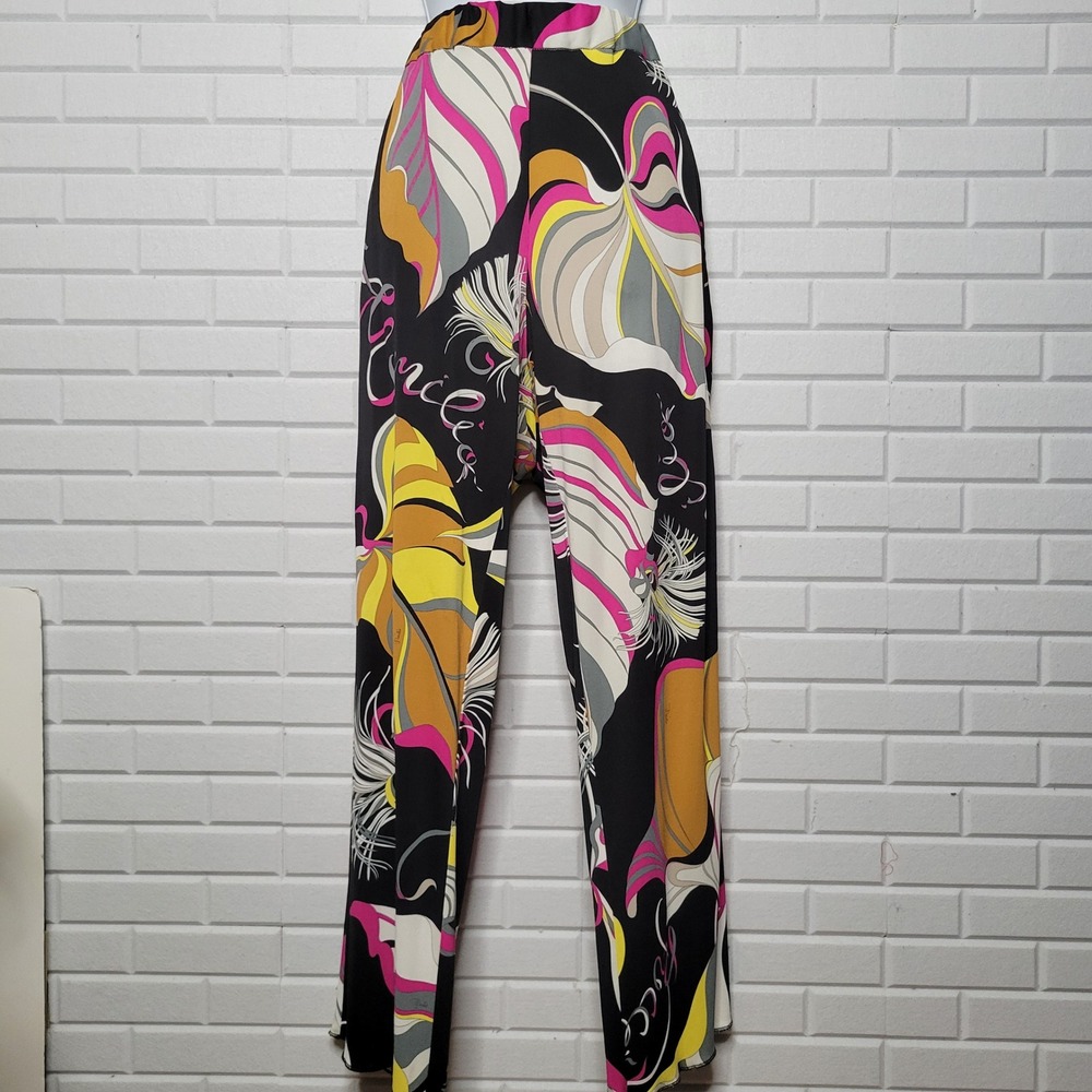 Emilio Pucci Italian Silk Blend Wide Leg Abstract Print Pants Pink Yellow 12 - Picture 13 of 13